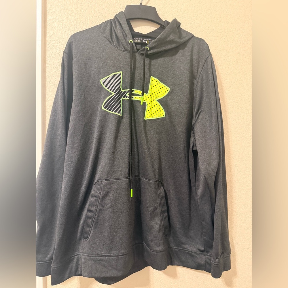 Under Armour Men's Dark Gray Hoodie with Neon Yellow Logo
